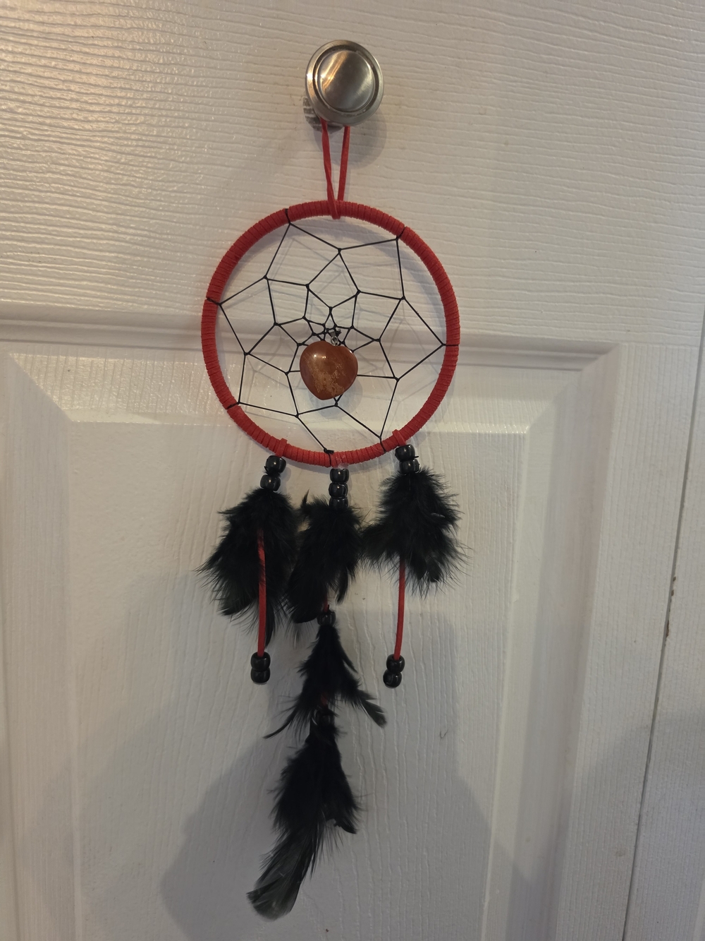 Red Dreamcatcher with Black Feathers & Red Jasper Stone